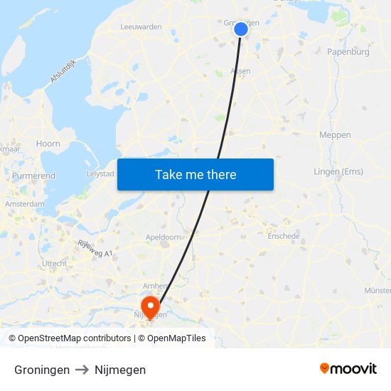 Groningen to Nijmegen map