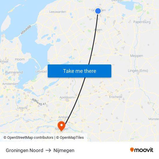 Groningen Noord to Nijmegen map