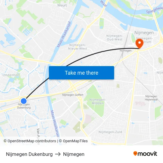Nijmegen Dukenburg to Nijmegen map