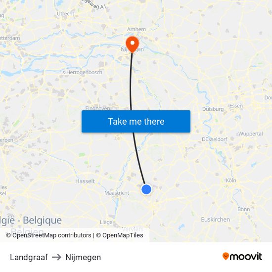 Landgraaf to Nijmegen map
