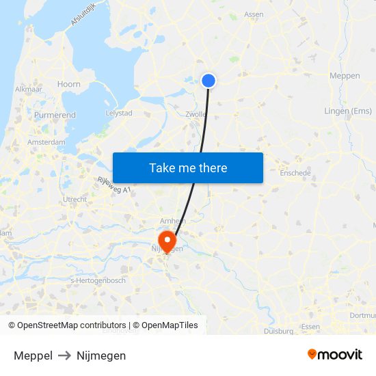 Meppel to Nijmegen map