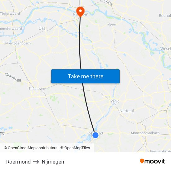 Roermond to Nijmegen map