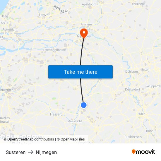 Susteren to Nijmegen map
