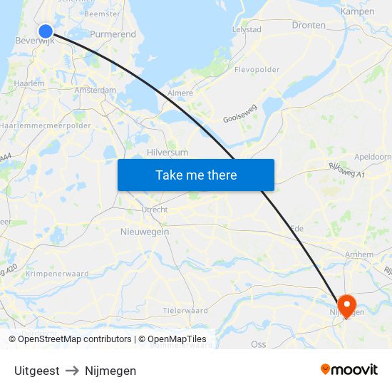 Uitgeest to Nijmegen map