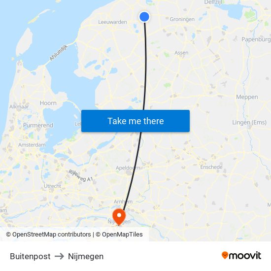 Buitenpost to Nijmegen map