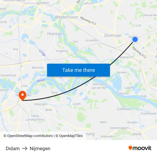 Didam to Nijmegen map