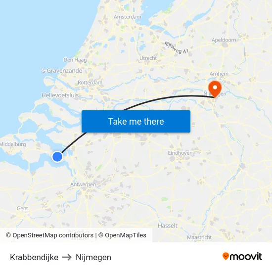 Krabbendijke to Nijmegen map