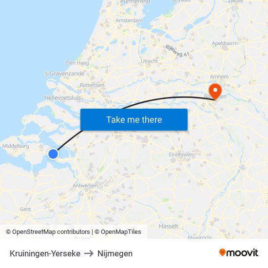 Kruiningen-Yerseke to Nijmegen map