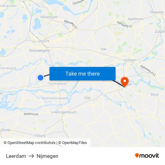 Leerdam to Nijmegen map