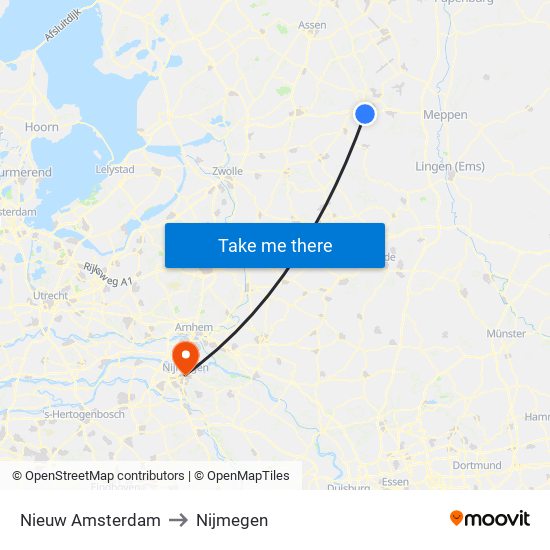 Nieuw Amsterdam to Nijmegen map