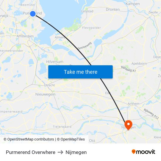 Purmerend Overwhere to Nijmegen map