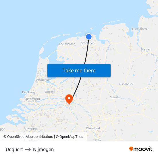 Usquert to Nijmegen map