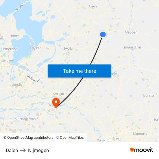 Dalen to Nijmegen map