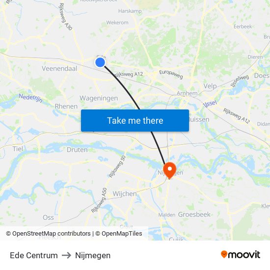 Ede Centrum to Nijmegen map