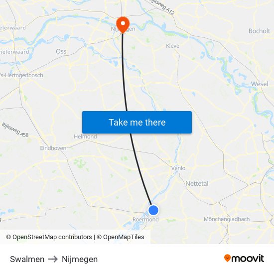 Swalmen to Nijmegen map