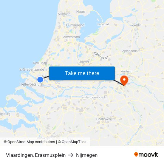Vlaardingen, Erasmusplein to Nijmegen map