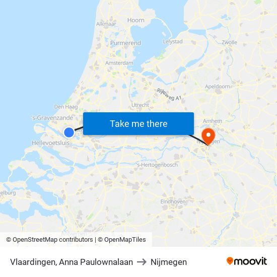 Vlaardingen, Anna Paulownalaan to Nijmegen map