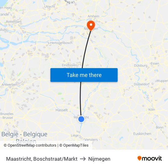 Maastricht, Boschstraat/Markt to Nijmegen map