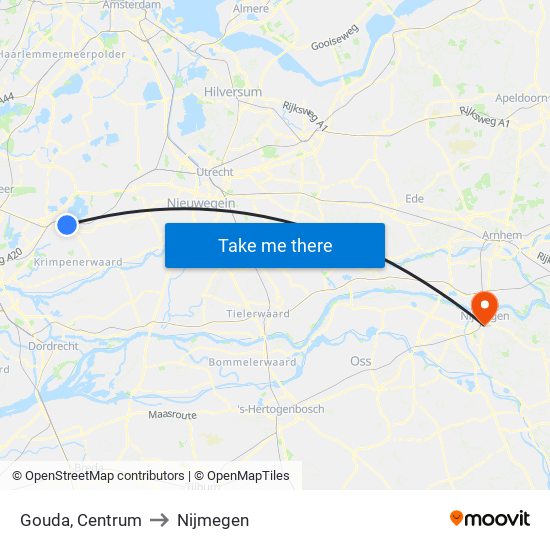 Gouda, Centrum to Nijmegen map