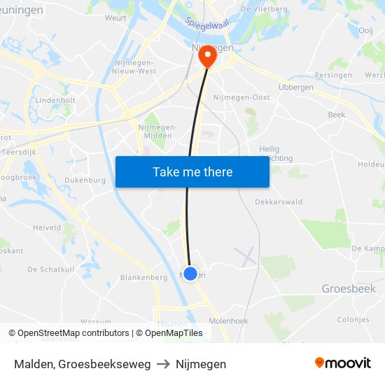 Malden, Groesbeekseweg to Nijmegen map