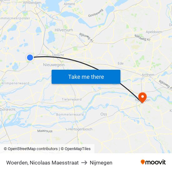 Woerden, Nicolaas Maesstraat to Nijmegen map
