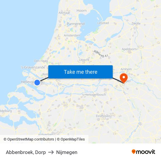 Abbenbroek, Dorp to Nijmegen map