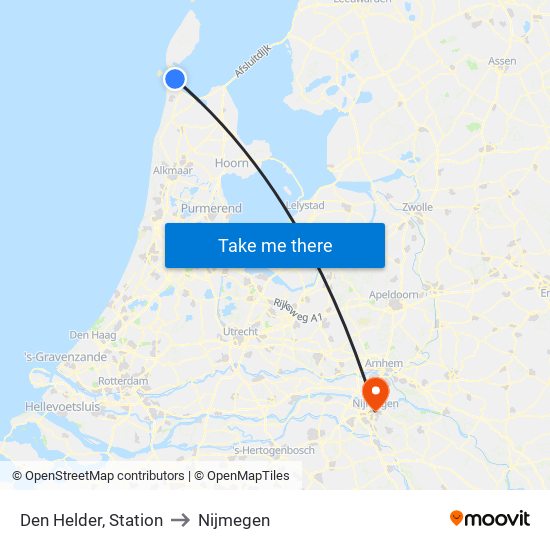 Den Helder, Station to Nijmegen map