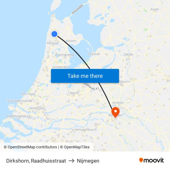 Dirkshorn, Raadhuisstraat to Nijmegen map