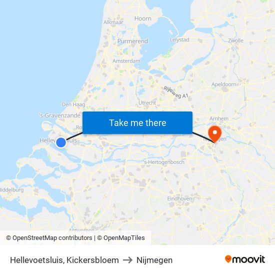 Hellevoetsluis, Kickersbloem to Nijmegen map