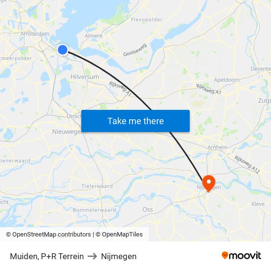 Muiden, P+R Terrein to Nijmegen map