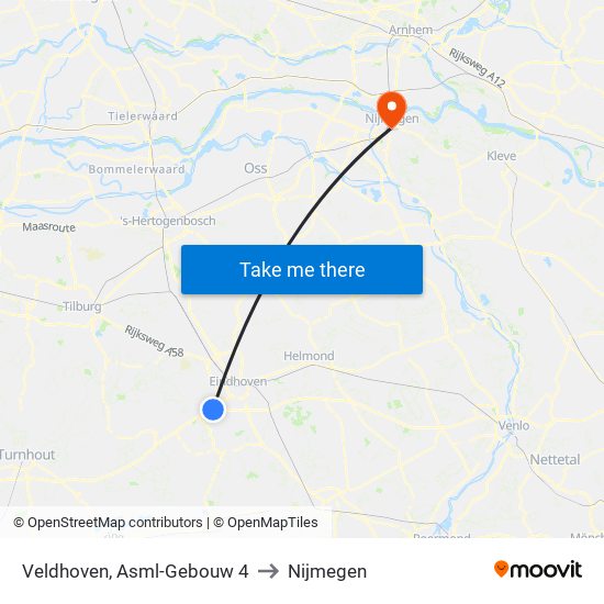 Veldhoven, Asml-Gebouw 4 to Nijmegen map