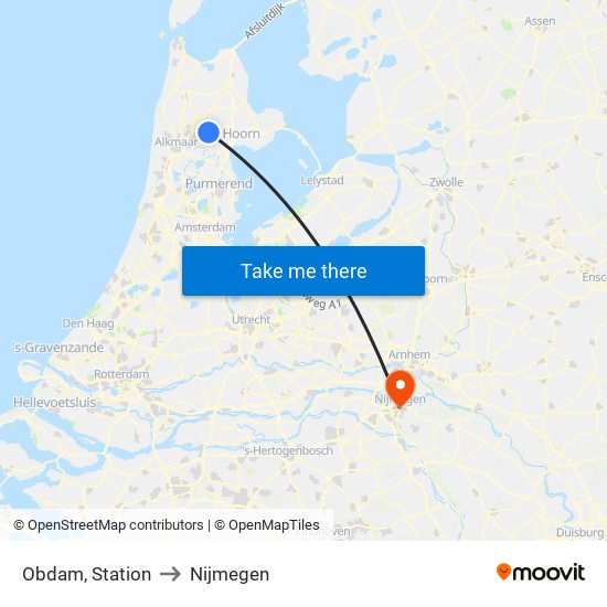 Obdam, Station to Nijmegen map