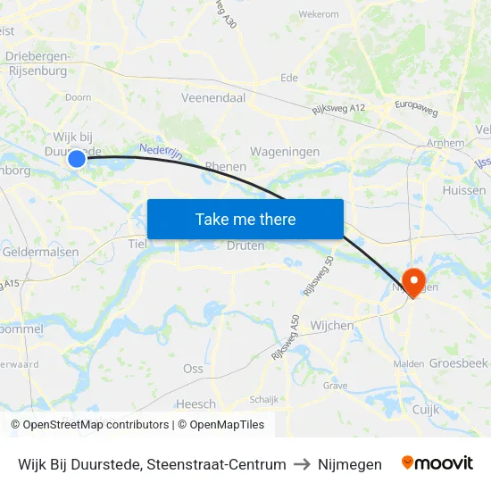 Wijk Bij Duurstede, Steenstraat-Centrum to Nijmegen map