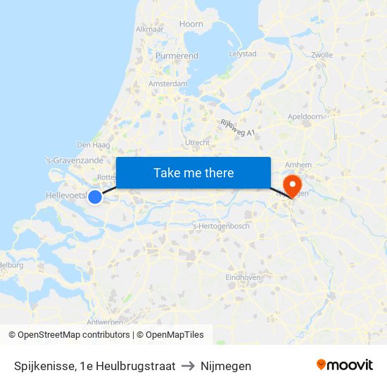Spijkenisse, 1e Heulbrugstraat to Nijmegen map