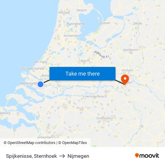 Spijkenisse, Sternhoek to Nijmegen map