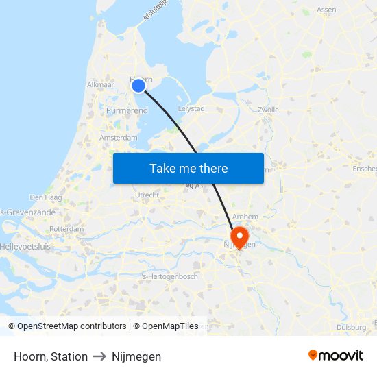 Hoorn, Station to Nijmegen map