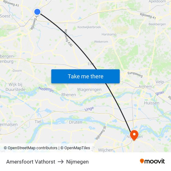 Amersfoort Vathorst to Nijmegen map