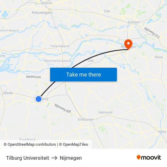 Tilburg Universiteit to Nijmegen map