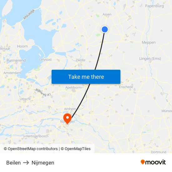 Beilen to Nijmegen map
