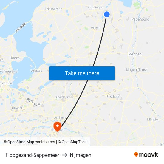 Hoogezand-Sappemeer to Nijmegen map