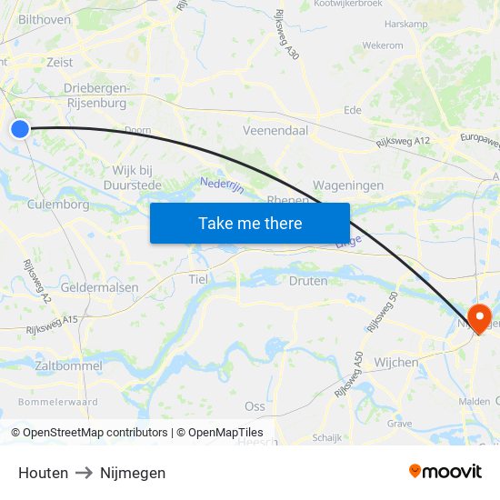 Houten to Nijmegen map