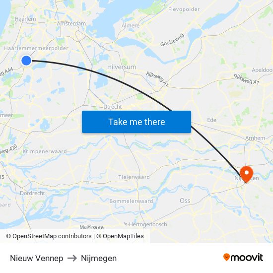 Nieuw Vennep to Nijmegen map