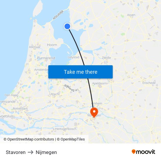Stavoren to Nijmegen map