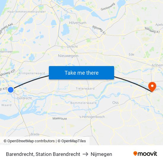 Barendrecht, Station Barendrecht to Nijmegen map