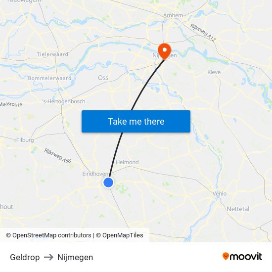 Geldrop to Nijmegen map