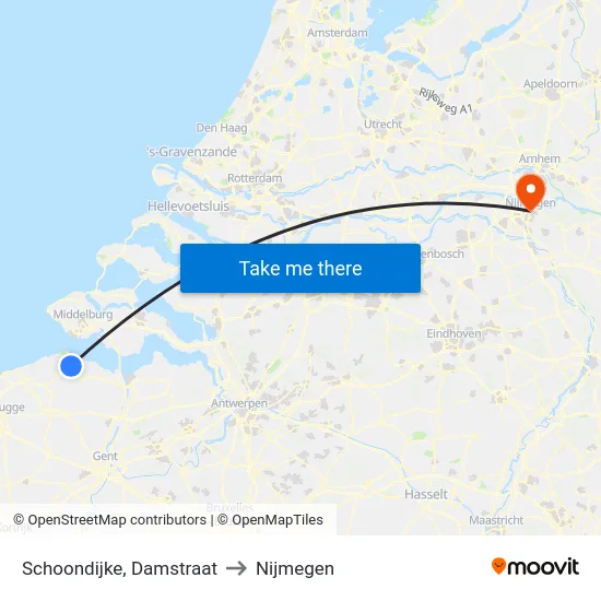 Schoondijke, Damstraat to Nijmegen map