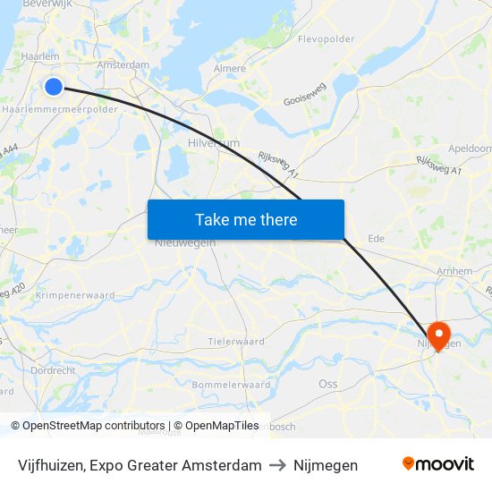 Vijfhuizen, Expo Greater Amsterdam to Nijmegen map