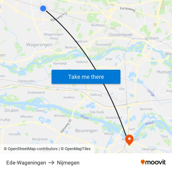 Ede-Wageningen to Nijmegen map