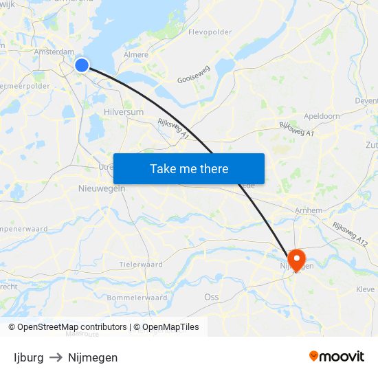 Ijburg to Nijmegen map