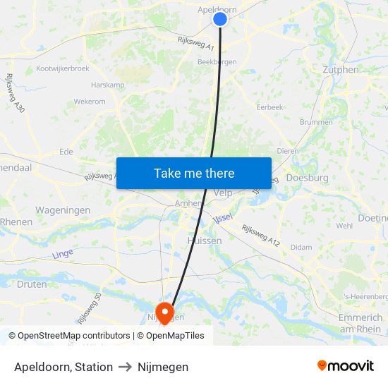 Apeldoorn, Station to Nijmegen map